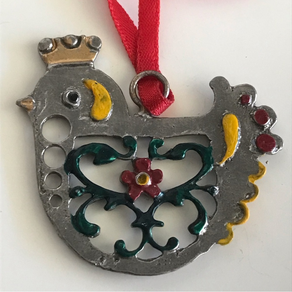 Vintage Metal With Enamel Bird Partridge Holiday Christmas Ornament